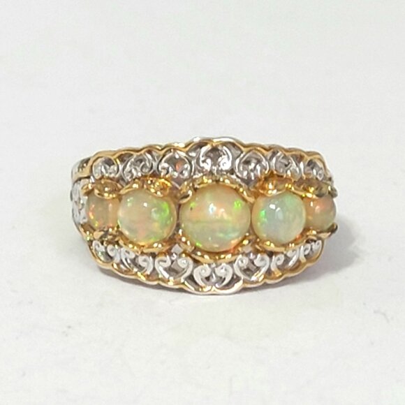 Gems en Vogue Boho Sterling Palladium Silver Gold Opal Cluster Filigree Ring 8 - Picture 1 of 9